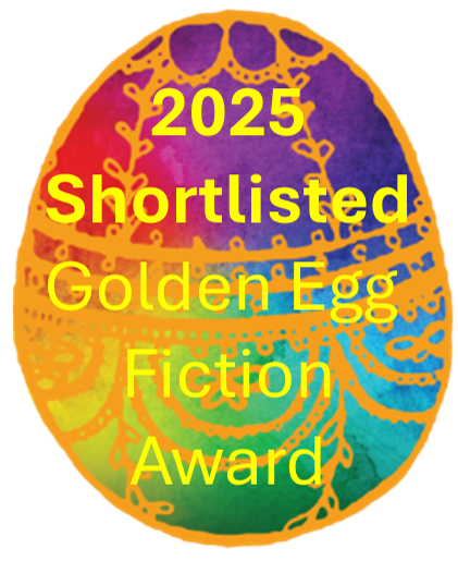 Badge for being shortlisted for the 2025 Golden Egg Fiction Award.